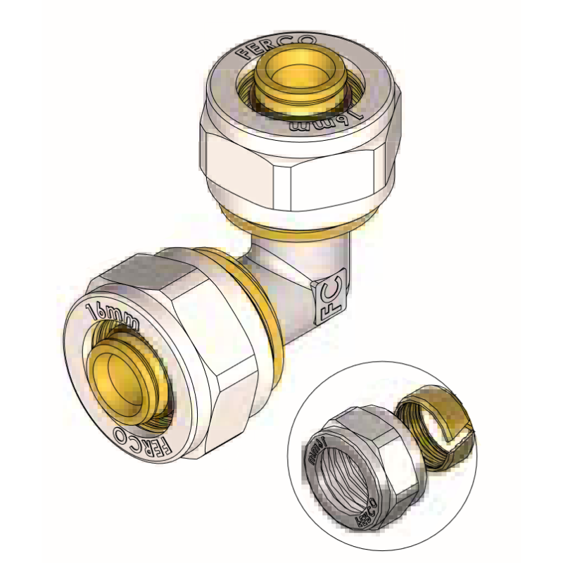 Codo Igual 90º Compresión FERCO Ø 16 - ½"