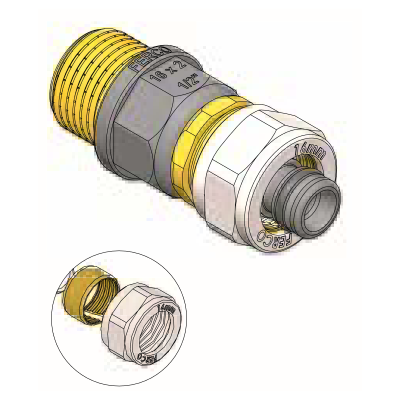 Racor Fijo Macho Compresión FERCO Ø 16 - ¾"