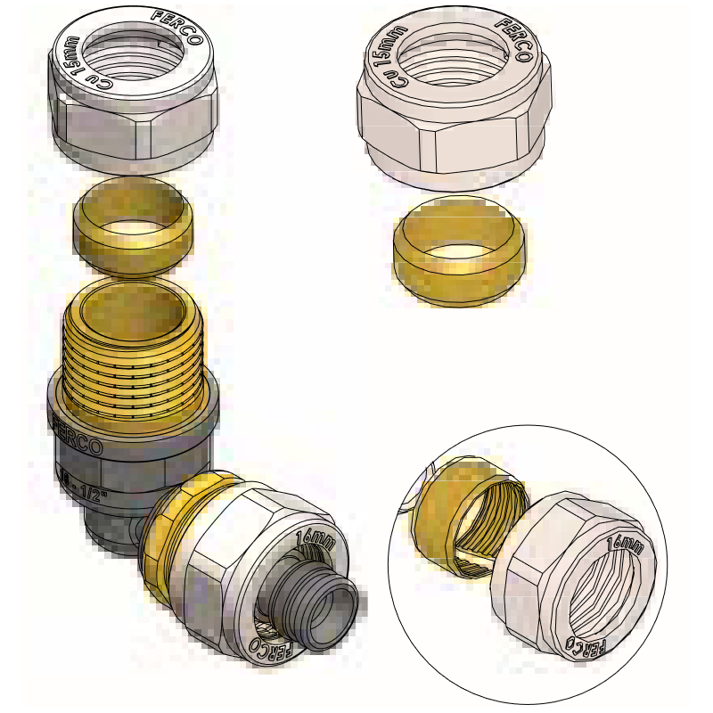 Codo Macho Unión Cobre Compresión FERCO Ø 16 x 15mm