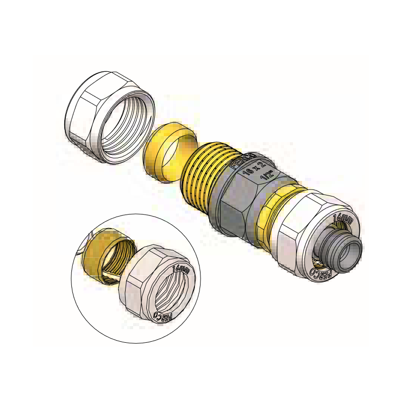 Racor Macho Unión Cobre Compresión FERCO Ø 16 x 15mm