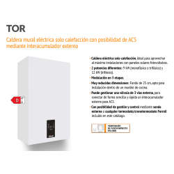 Caldera mural eléctrica solo calefacción con posibilidad de ACS mediante interacumulador externo.