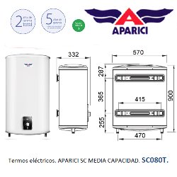 Termo eléctrico Aparici SC030T 30 litros horizontal / vertical