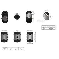 Dimensiones y conexiones Depósito Inercia Inox Slim VALINOX ANR-444 RIGID CLOTH 25L