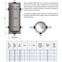 Dimensiones y conexiones del Depósito Inercia Slim VALINOX ANR-AC RIGID CLOTH