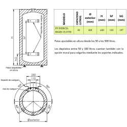 Dimensiones Asas Depósito Inercia VALINOX PF-AC RIGID CLOTH 50L