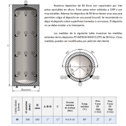 Dimensiones y conexiones Depósito Inercia VALINOX PF-AC RIGID CLOTH 50L