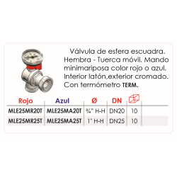 Ficha técnica Válvulas de Esfera Escuadra con Termómetro FERCO MLE25M DN20