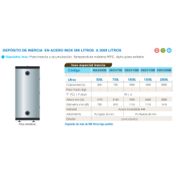 Ficha técnica Depósito de Inercia Inox FERCO INAXD500