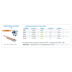Ficha técnica Resistencia Eléctrica con Termostato 6000w FERCO SL60