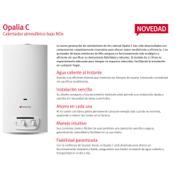 Prestaciones del Calentador Atmosférico SAUNIER DUVAL OPALIA C Mini 11/1L Gas Natural