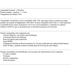 Especificaciones técnicas Acumulador ACS INOX PREMIUM SUICALSA DAB150X07RFP