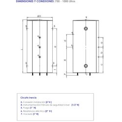 Medidas y conexiones Depósito de Inercia Inox FERCO INAXD2000