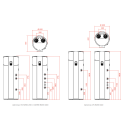 Dimensiones aerotermo Thermor Aeromax VS 200-240 instalación medidas conexión