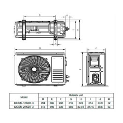 Dimensiones de las unidades interior y exterior Free Max Artic DSM-9U2KDT-4 UE18