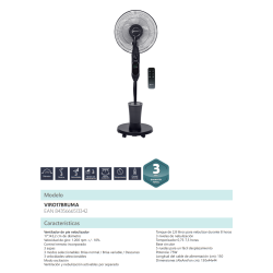 Ficha técnica del Ventilador Nebulizador de Pie con Mando JOHNSON VIRO17BRUMA