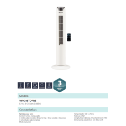 Ficha técnica del Ventilador de Torre con Mando JOHNSON VIRO115TORRE