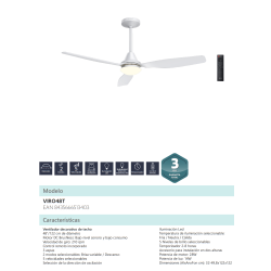 Especificaciones técnicas del Ventilador de Techo JOHNSON VIRO48T