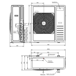 Medidas y conexiones Multisplit Unidad Exterior 5x1 HISENSE 5AMW125U4RTA R32