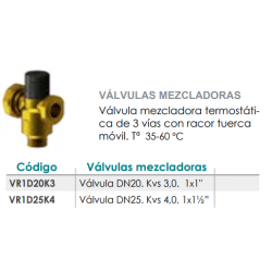 Ficha técnica Válvula Mezcladora Termostática de 3 vías con Racor FERCO VR1D25K4 DN25