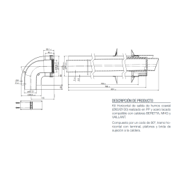 Medidas y descripción técnica del Kit Compatible Horizontal Coaxial PP/Acero Lacado FIG Ø60/100