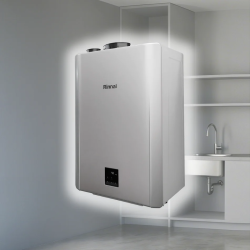 Instalación interior lavabo Productor de agua caliente sanitaria instantánea multigas de
condensación RINNAI INFINITY NB26