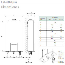 medidas alto ancho fondo Calentador VAILLANT turboMAG plus 125/1-5 Gas Natural