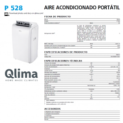 ficha técnica Aire Acondicionado Portátil QLIMA P528 WIFI