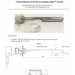 medidas conexiones rosca termostato resistencia titanio 3000w acido quimica alcalinos, desengrasantes, salinos
