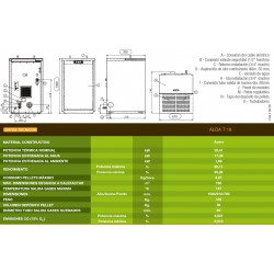 medidas y conexiones datos tecnicos estufa pellets ferroli  alda t18