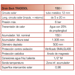 datos tecnicos drain back tradesol 150 l