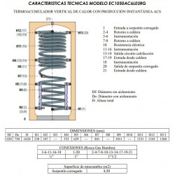 Características Técnicas Acumulador ACS instantáneo CORDIVARI ECO COMBI 1 500L