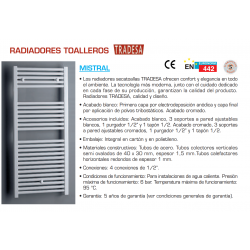 Caracteristicas Radiador Toallero Mistral TRADESA 1800