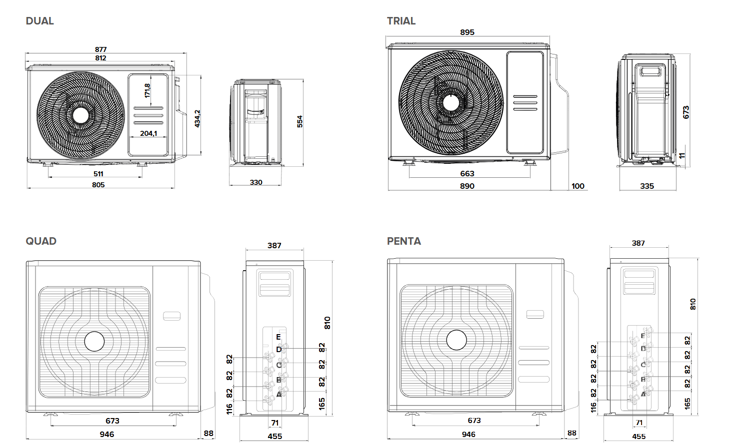 Especificaciones técnicas de la Unidad Exterior 2x1 ARISTON DUAL C 50
