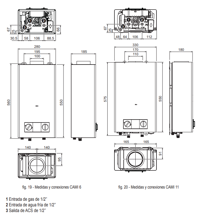 Especificaciones técnicas del Calentador COINTRA CAMI 6 n Gas Natural