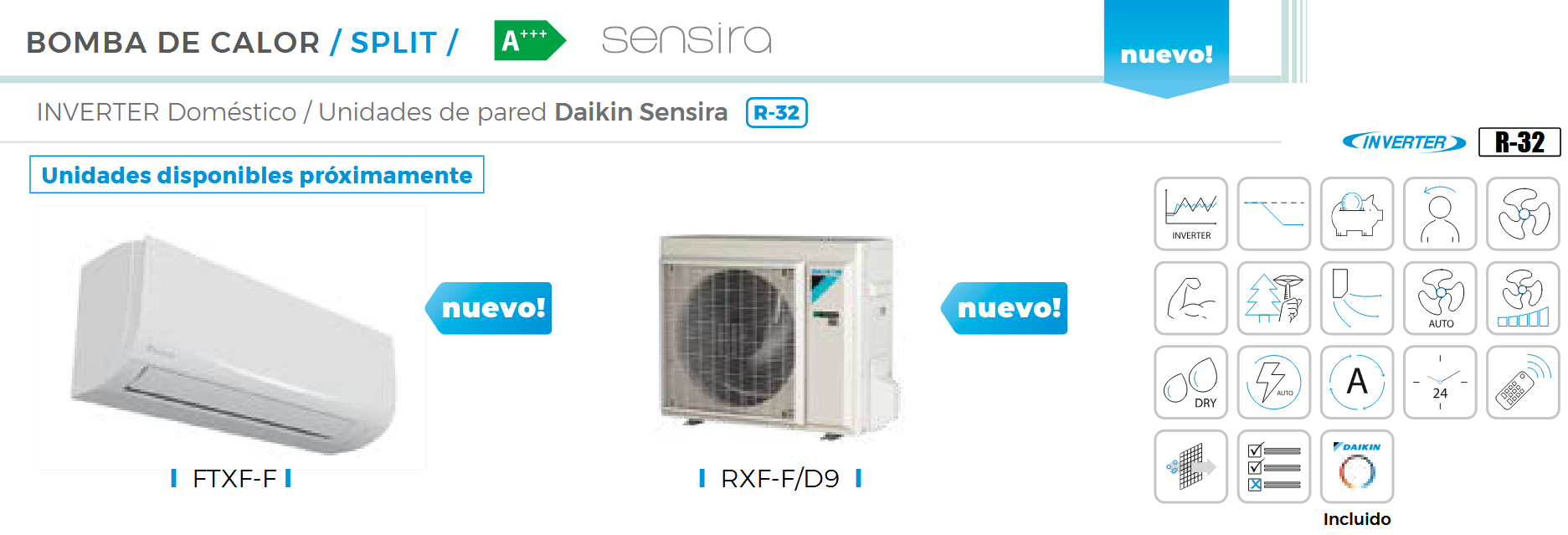 Especificaciones técnicas del Aire Acondicionado SIESTA DAIKIN SENSIRA TXF25F WIFI