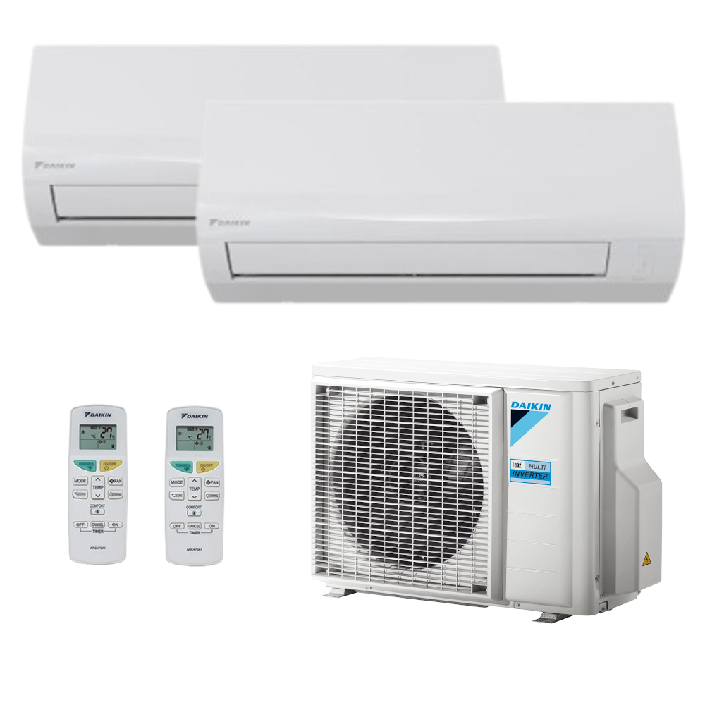El Multisplit 2x1 DAIKIN SENSIRA 2MXF40C1 con unidades interiores CTXF25C y CTXF35C es una solución eficiente, silenciosa y versátil para climatizar dos estancias de forma independiente con un solo equipo exterior. Diseñado con la fiabilidad de Daikin y la eficiencia del refrigerante R-32, este sistema es ideal para hogares u oficinas que buscan confort, ahorro energético y tecnología avanzada.