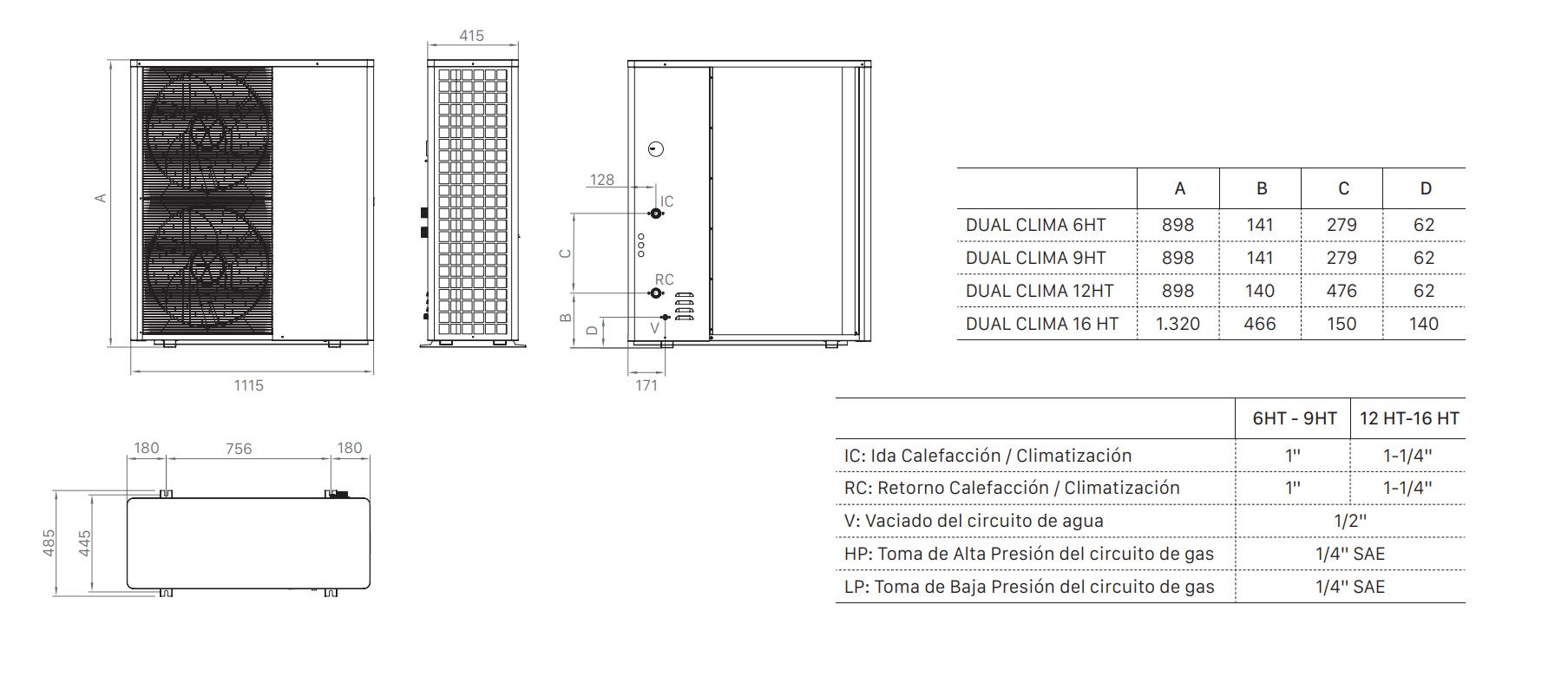 Especificaciones técnicas Bomba de Calor Aerotérmica DOMUSA DUAL CLIMA 6HT