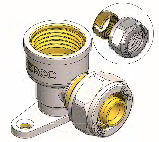 Codo Base Hembra Compresión FERCO Ø 16 - ½"