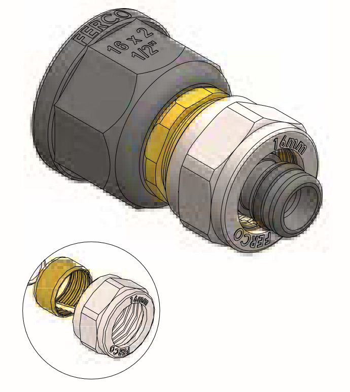 Racor Fijo Hembra Compresión FERCO Ø 16 - ½"