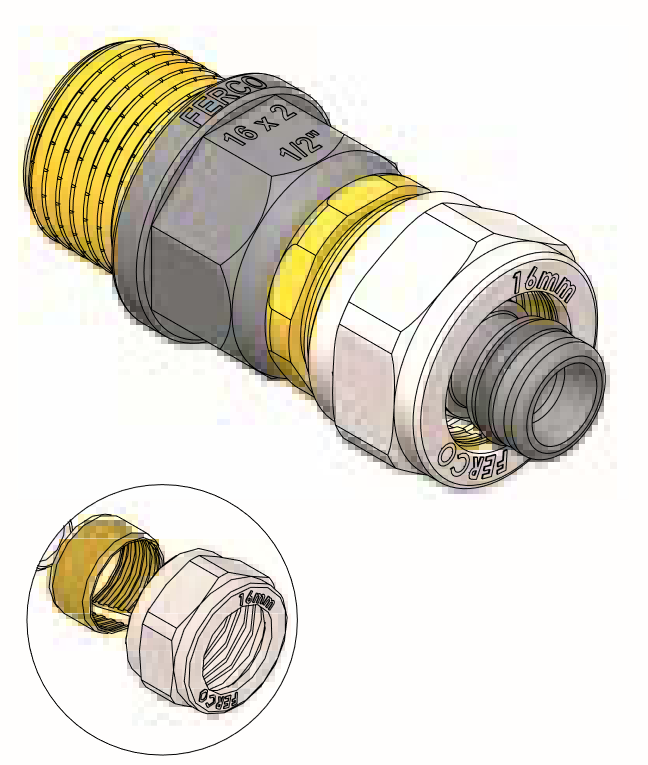 Racor Fijo Macho Compresión FERCO Ø 16 - ½"