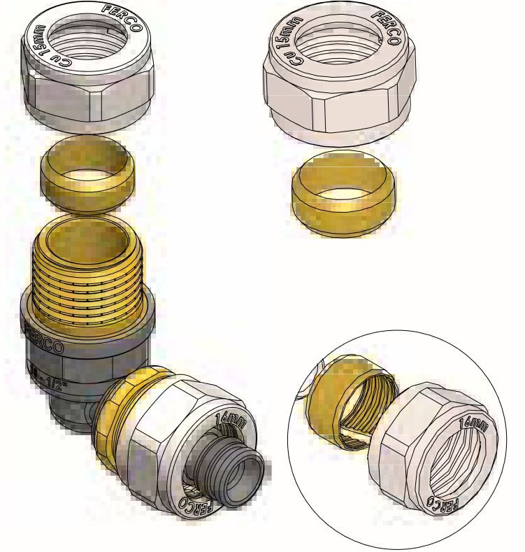 Codo Macho Unión Cobre Compresión FERCO Ø 16 x 15mm