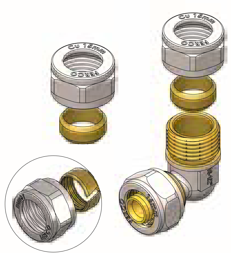 Codo Macho Unión Cobre Compresión FERCO Ø 16 x 15mm