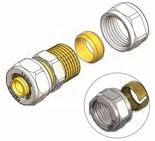 Racor Macho Unión Cobre Compresión FERCO Ø 16 x 15mm