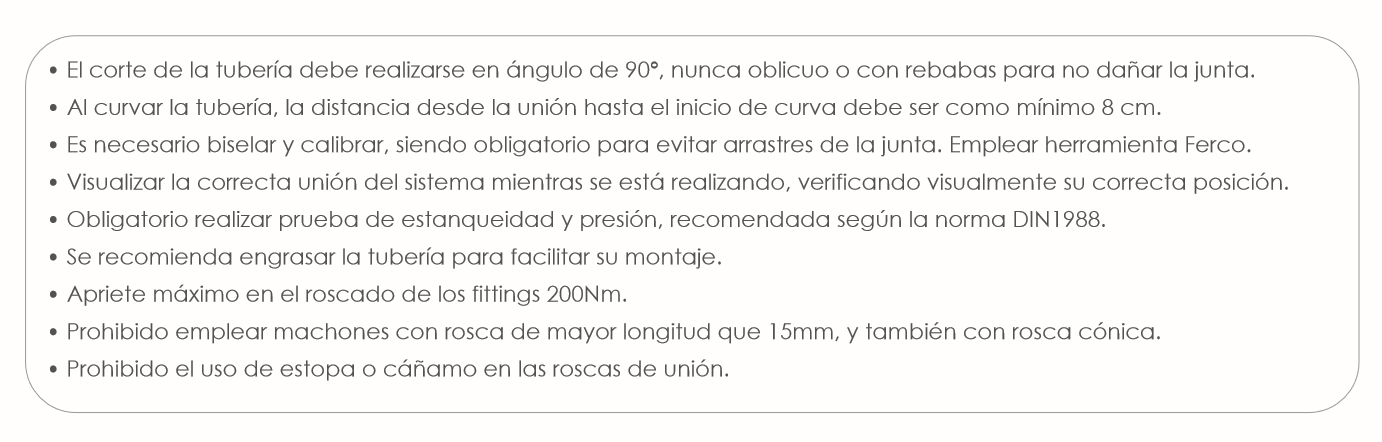 Indicaciones a seguir para Productos Ferco con DUO QUICK con Sistema Push Fit