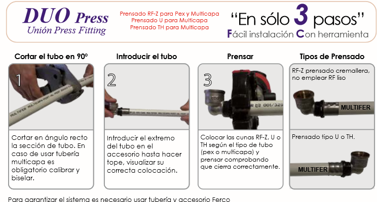 Fácil instalación: Este codo hembra con sistema Press Fitting  permite una unión sin herramientas en solo tres pasos, lo que ahorra hasta un 80% de tiempo en el montaje.