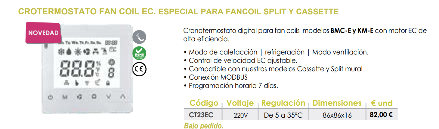 Especificaciones Técnicas del Cronotermostato FERCO CT23EC