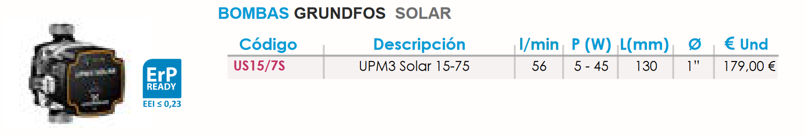 Ficha técnica de la bomba Grundfos 15/70 Hybrid