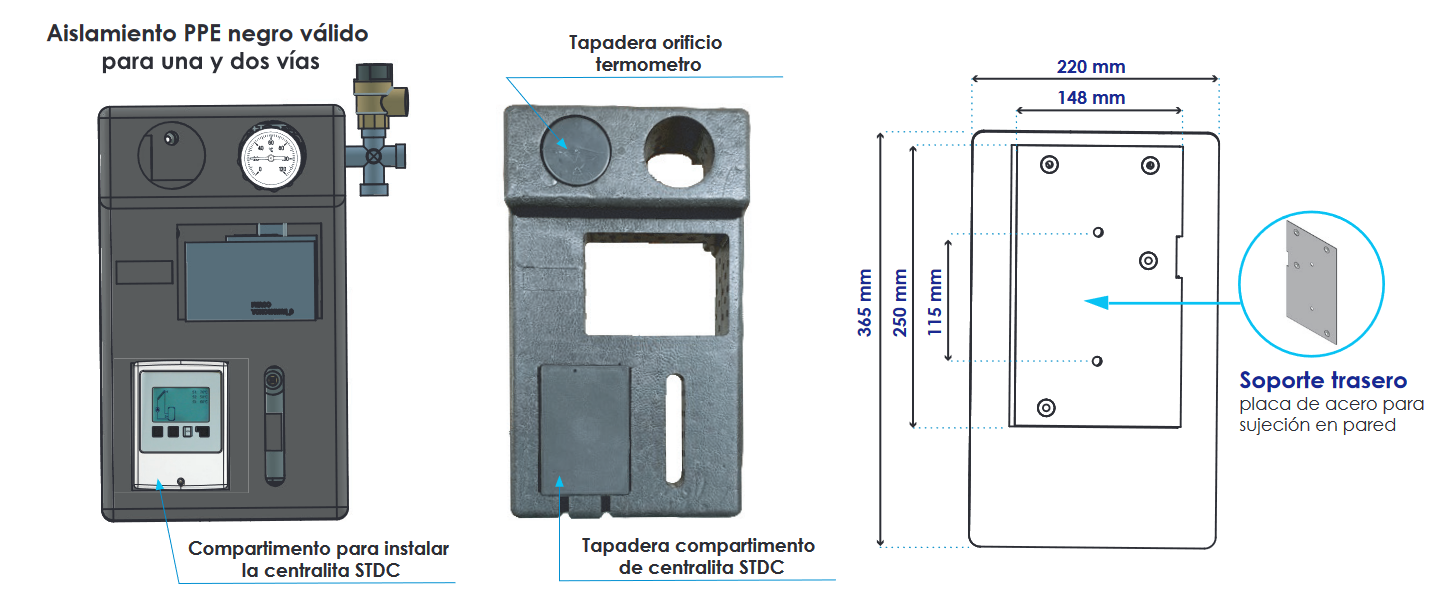 El aislamiento EPP que rodea al grupo asegura una mayor eficiencia térmica, evitando la pérdida de calor y garantizando que el sistema funcione al máximo rendimiento. Su diseño pre-montado facilita la instalación, reduciendo el tiempo y los costos asociados.