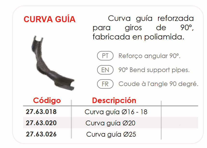 Especificaciones técnicas de la Curva Guía para Suelo Radiante FERCO 27.63.026