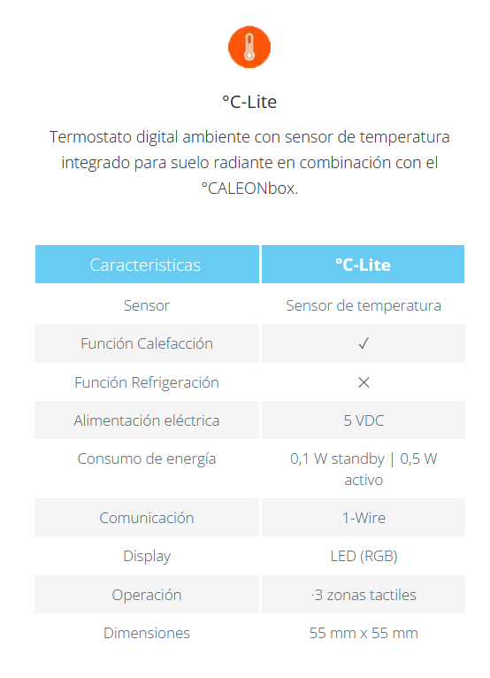 Especificaciones técnicas del Termostato Digital Ambiente Calefacción FERCO C-Lite